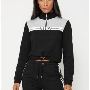 Maniere De Voir Track Crop Top Sweatshirt Hoodie